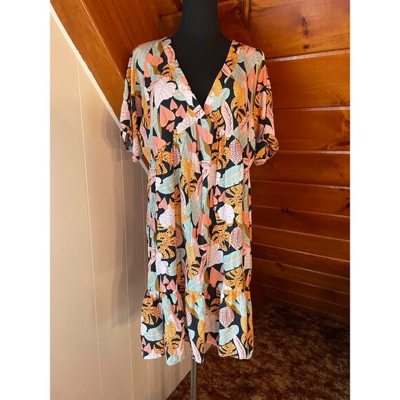 Cupshe V-Neck Tropical Short Sleeve Loose Mini Dress NWOT SZ XL - Picture 4 of 10